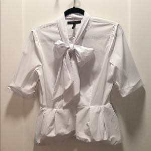 Modern white BCBGMaxazria blouse with neck bow